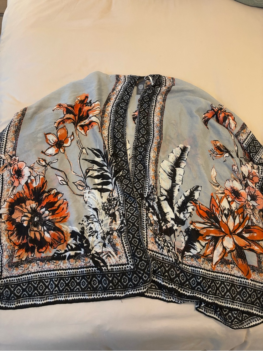 Vince Camuto Light Blue Floral Kimono Cover-Up with Orange Accents